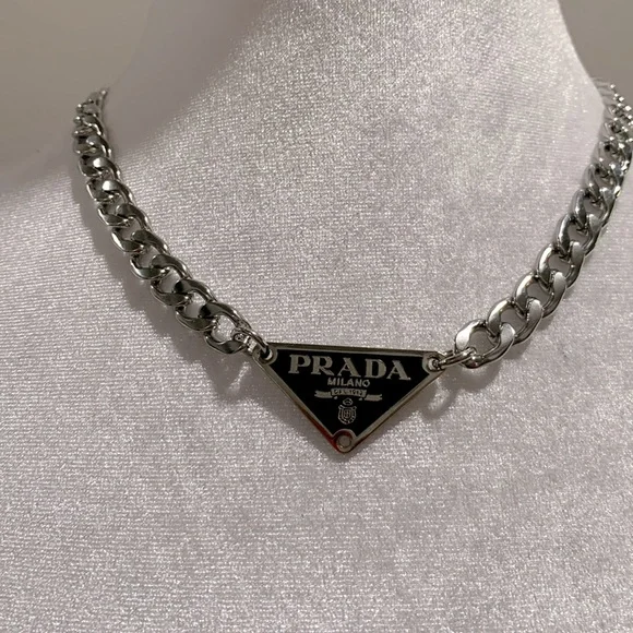 Authentic Prada Silver Chain with Logo Emblem - Picture 2 of 6